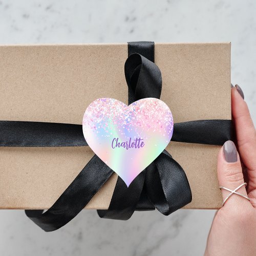 Pink purple holographic name heart sticker