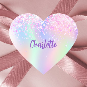 Pink purple holographic name heart sticker