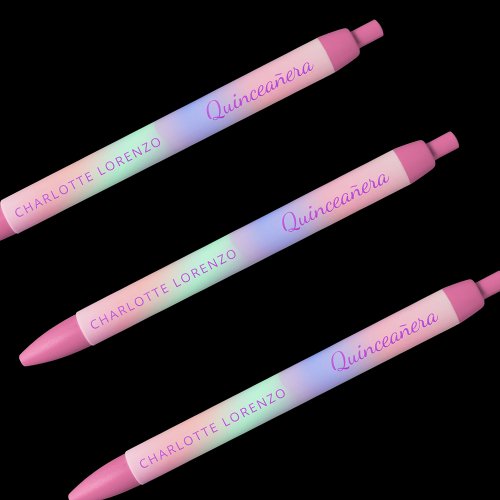 Pink purple holographic name Quinceanera Black Ink Pen