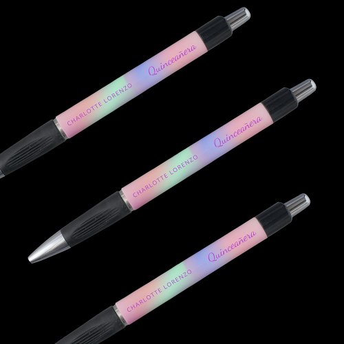 Pink purple holographic name Quinceanera Pen