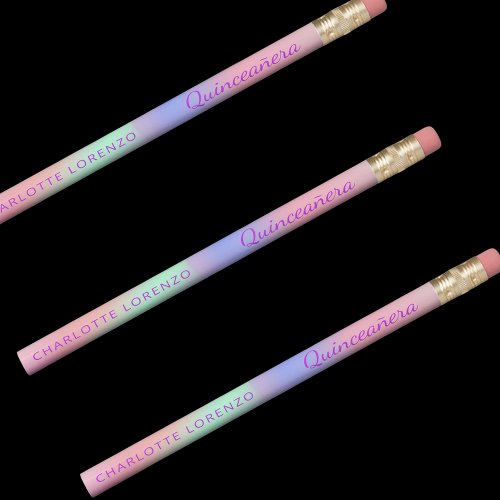 Pink purple holographic name Quinceanera Pencil