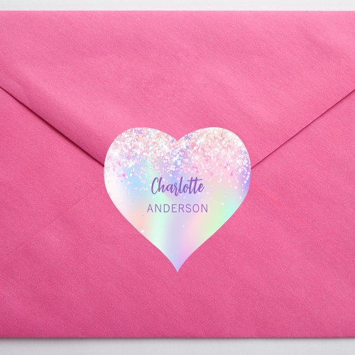 Pink purple holographic name school heart sticker