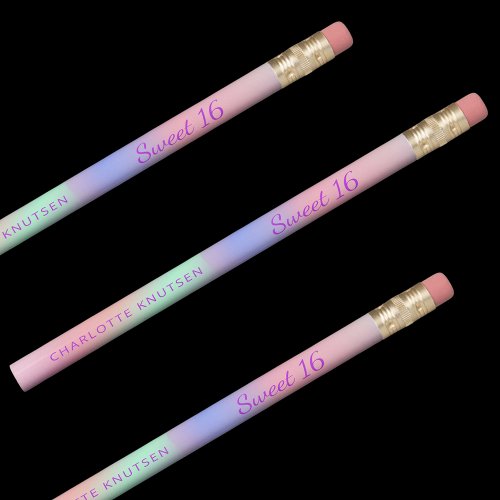 Pink purple holographic name Sweet 16 Pencil