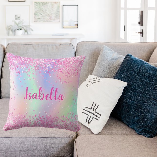 Pink purple holographic name throw pillow (Creator Uploaded)