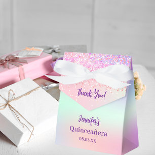 Pink purple holographic Quinceañera Favor Boxes