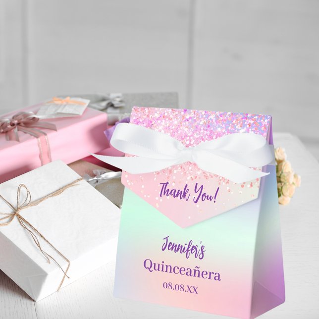 Pink purple holographic Quinceañera Favor Boxes (Creator Uploaded)