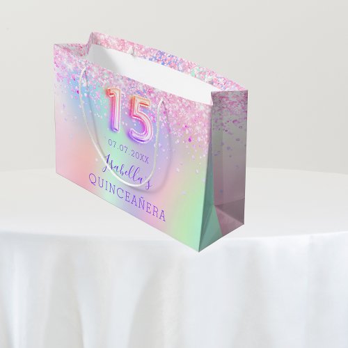 Pink purple holographic Quinceanera Large Gift Bag