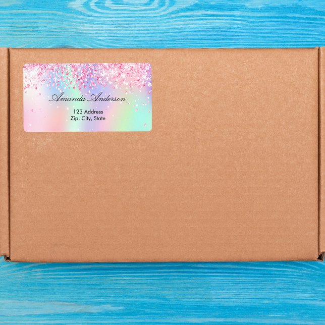 Pink purple holographic return address shipping label (Creator Uploaded)