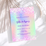 Pink purple holographic sparkles 18th birthday invitation<br><div class="desc">A girly and feminine 18th birthday party invitation. On front: A rainbow,  holographic colored background in purple,  pink,  mint green.  Decorated with blush pink sparkles.  Personalize and add a name and party details. The name is written with a hand lettered style script,   purple colored letters.</div>