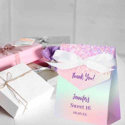 Pink purple holographic Sweet 16 Favor Boxes