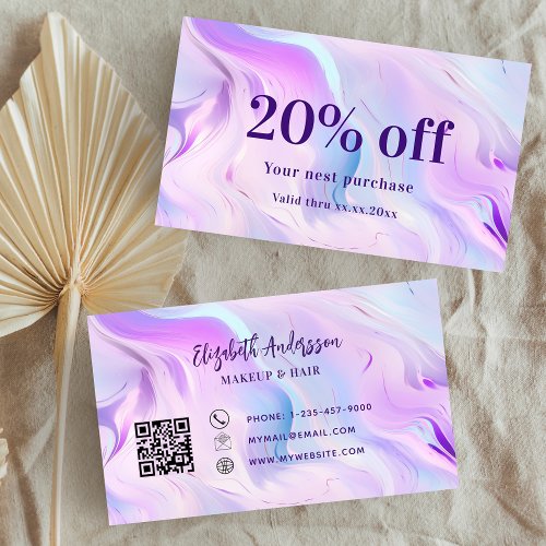 Pink purple holograpic qr code business discount card