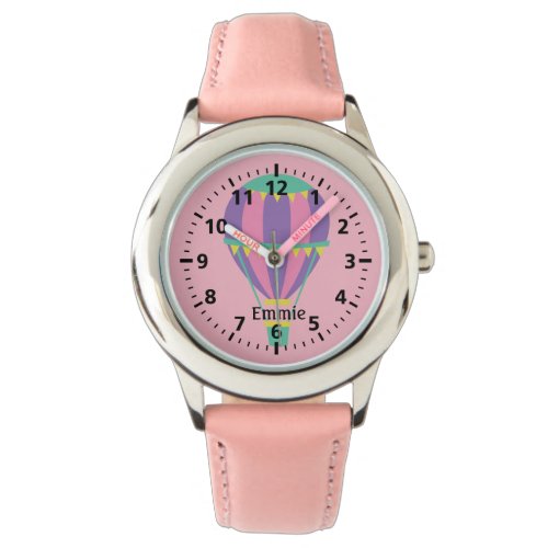 Pink Purple Hot Air Balloon Personalized Childs Watch