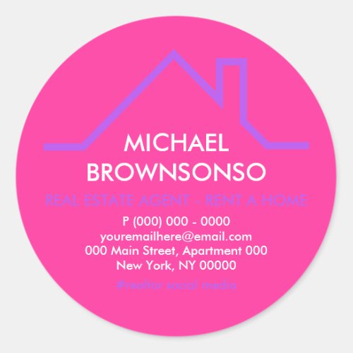 Pink Purple House Roof Logo Realtor Classic Round Sticker