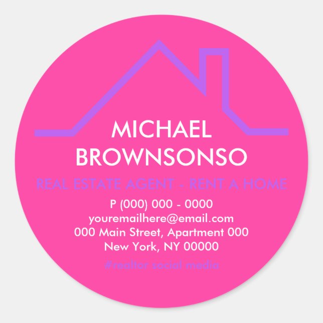 Pink Purple House Roof Logo Realtor Classic Round Sticker (Front)