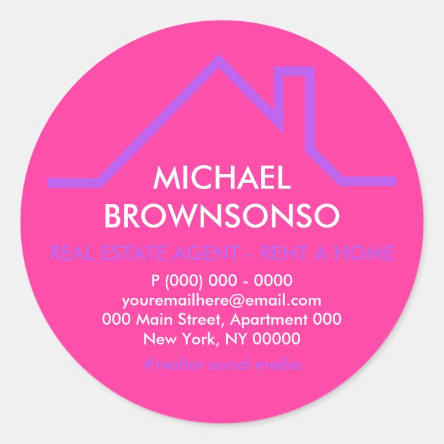 Pink Purple House Roof Logo Realtor Classic Round Sticker