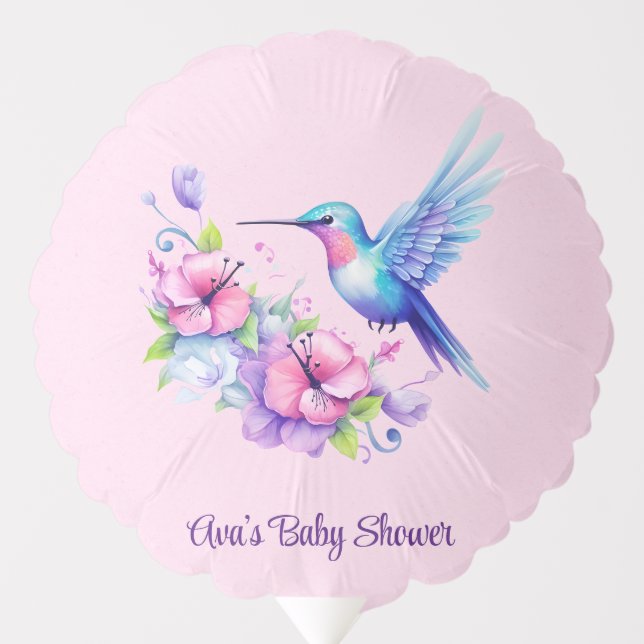 Pink & Purple Hummingbird Floral Girl Baby Shower Balloon (Front)