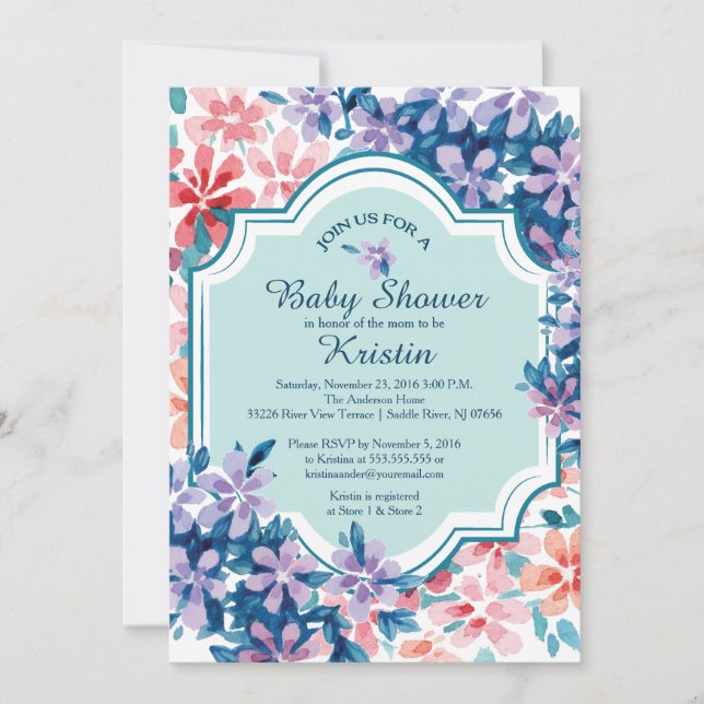 Pink & Purple Hydrangea Flowers Baby Shower Invitation (Front)