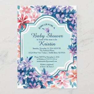 Pink & Purple Hydrangea Flowers Baby Shower Invitation