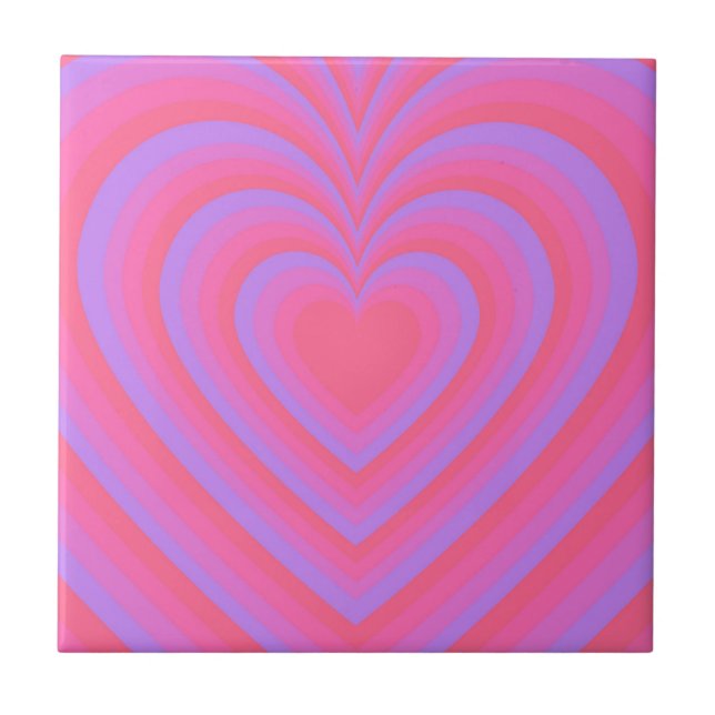 Pink Purple Hypnotic Heart Love Pattern Ceramic Tile (Front)