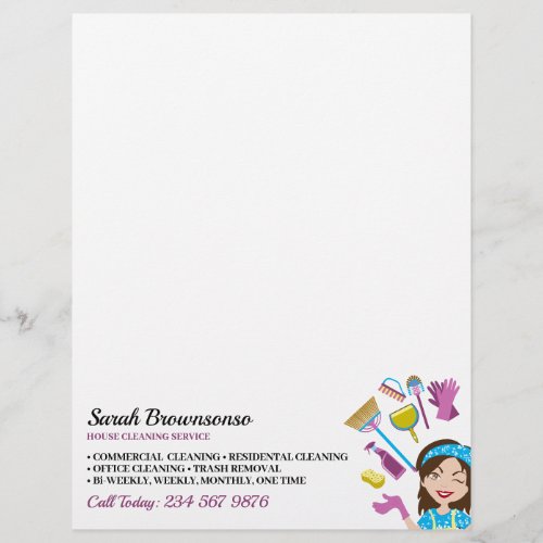 Pink Purple Janitorial Brand for Cleaning Letterhead