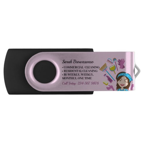 Pink Purple Janitorial Cartoon Brand for Cleaning Flash Drive