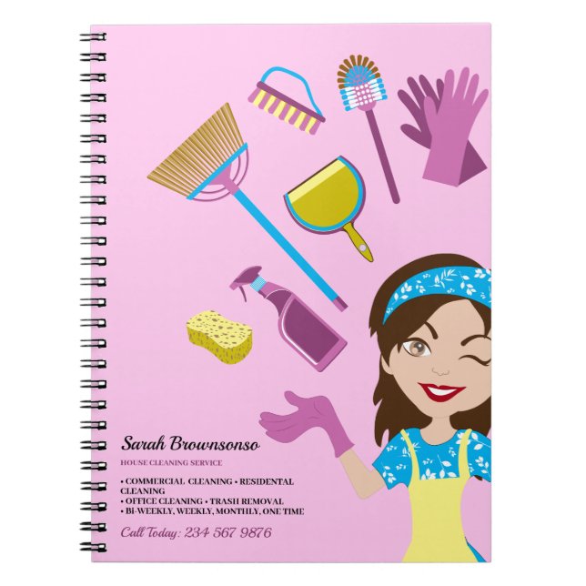 Pink Purple Janitorial Cartoon Brand Notebook (Front)