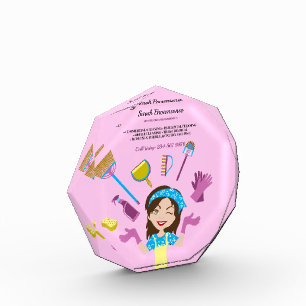 Pink Purple Janitorial Cartoon Branding Acrylic Award