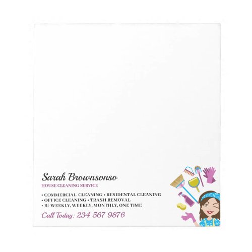 Pink Purple Janitorial Cartoon Cleaning Marketing Notepad