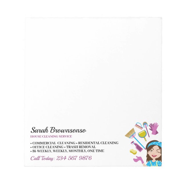 Pink Purple Janitorial Cartoon Cleaning Marketing Notepad