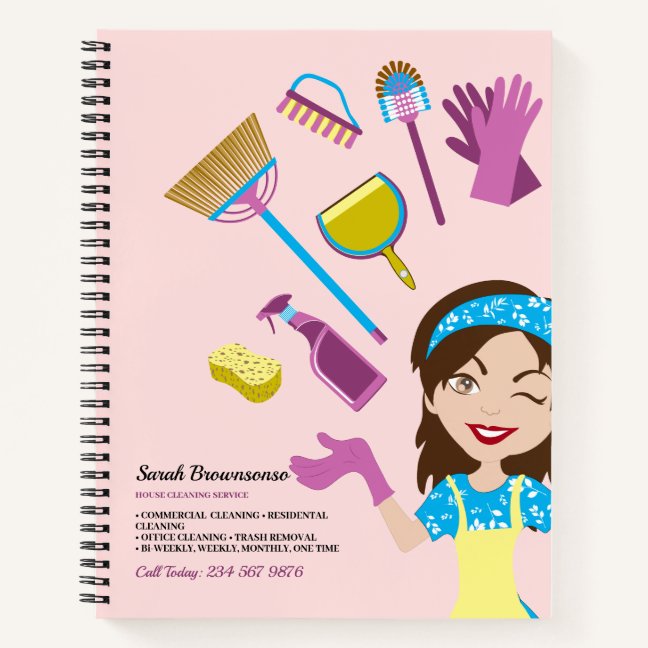 Pink Purple Janitorial Cartoon Maid Cute Notebook