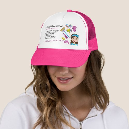 Pink Purple Janitorial Cartoon Unique Cleaning Trucker Hat