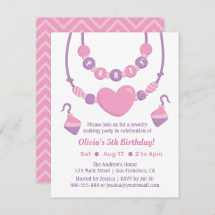 Pink Purple Jewelry Making Girls Party Invitations
