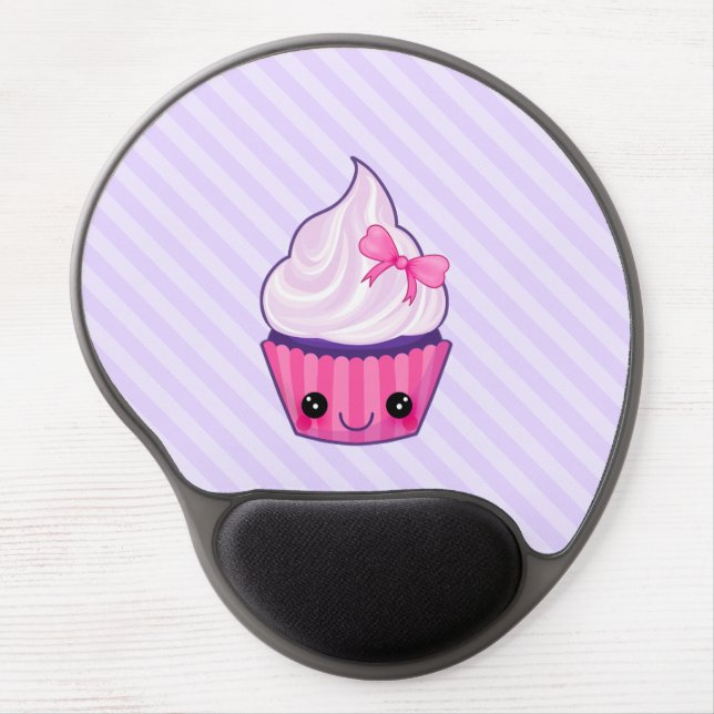 Pink & Purple Kawaii Cupcake Illustration Gel Mouse Pad (Front)