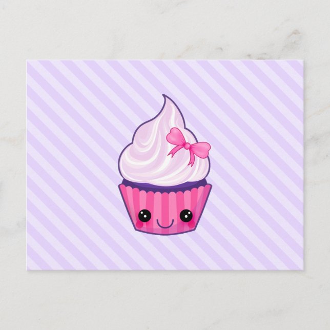 Pink & Purple Kawaii Cupcake Illustration Postcard (Front)