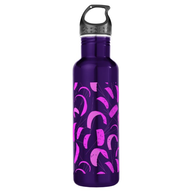 Pink Purple Kite Surfing Print Kiteboarder Stainless Steel Water Bottle (Front)