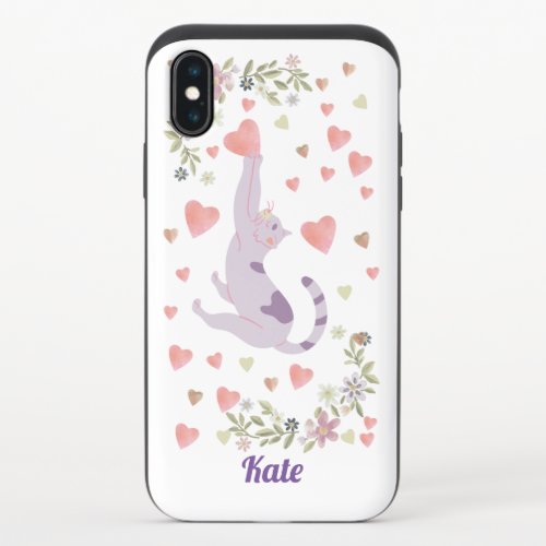 Pink Purple Kitten Hearts Modern Funny Cute  iPhone XS Slider Case