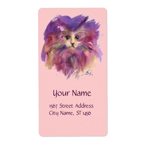 PINK PURPLE KITTEN KITTY CAT PORTRAIT LABEL