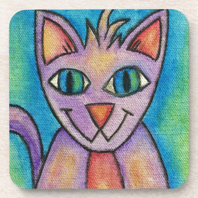 Pink Purple Kitty Cat Beverage Coaster (Front)