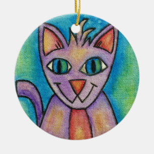 Pink Purple Kitty Cat Ceramic Ornament