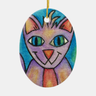 Pink Purple Kitty Cat Ceramic Ornament
