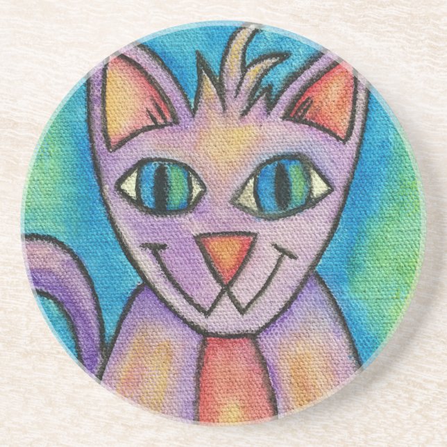 Pink Purple Kitty Cat Drink Coaster (Front)