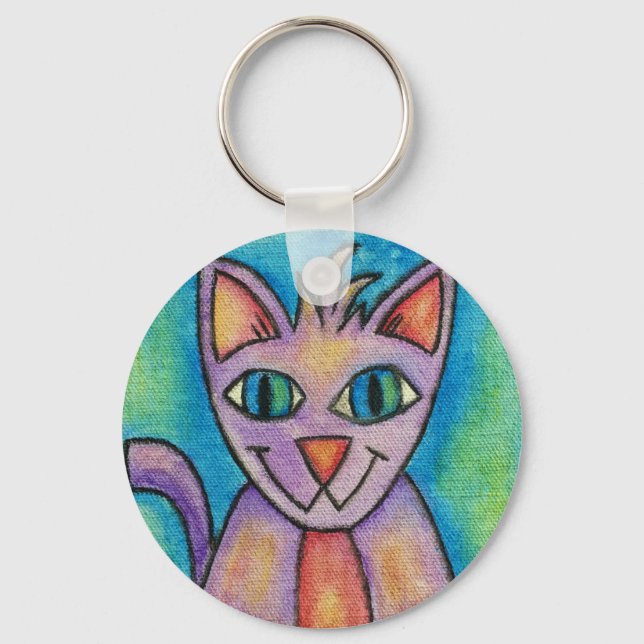 Pink Purple Kitty Cat Keychain (Front)