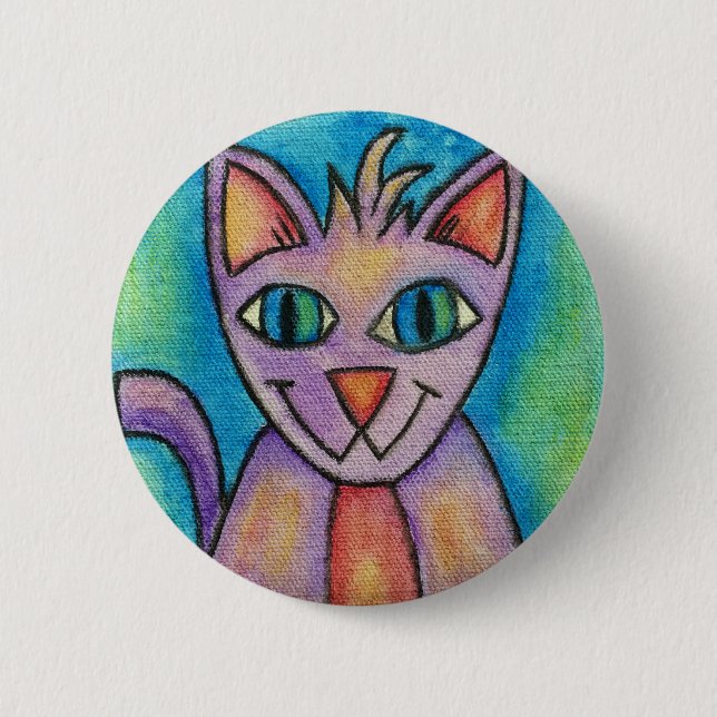 Pink Purple Kitty Cat Pinback Button (Front)