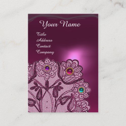 PINK PURPLE LACE FLOWERS COLORFUL GEMS MONOGRAM BUSINESS CARD