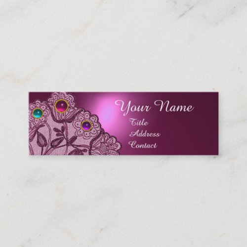 PINK PURPLE LACE FLOWERS COLORFUL GEMS MONOGRAM MINI BUSINESS CARD