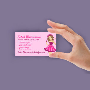 Pink Purple Lady Cartoon Makeup Lipstick Beauty Business Card