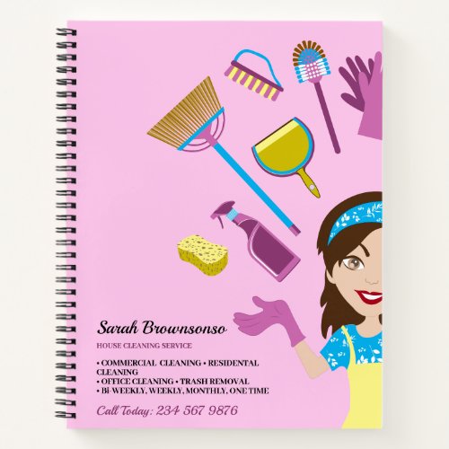 Pink Purple Lady Janitorial Cartoon Brand Notebook