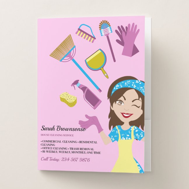 Pink Purple Lady Janitorial Cute Cartoon Pocket Folder