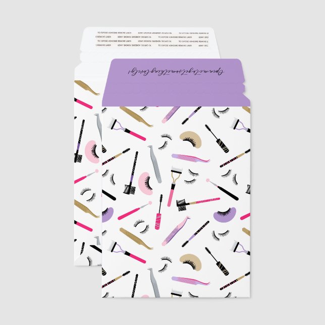 Pink Purple Lash Artist Pattern Logo & QR Code Envelope Mailers (Front & Back)