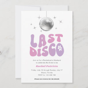 Pink purple last disco, modern retro bachelorette invitation